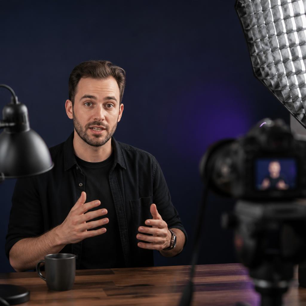 Creator recording an online course lesson in a home studio
