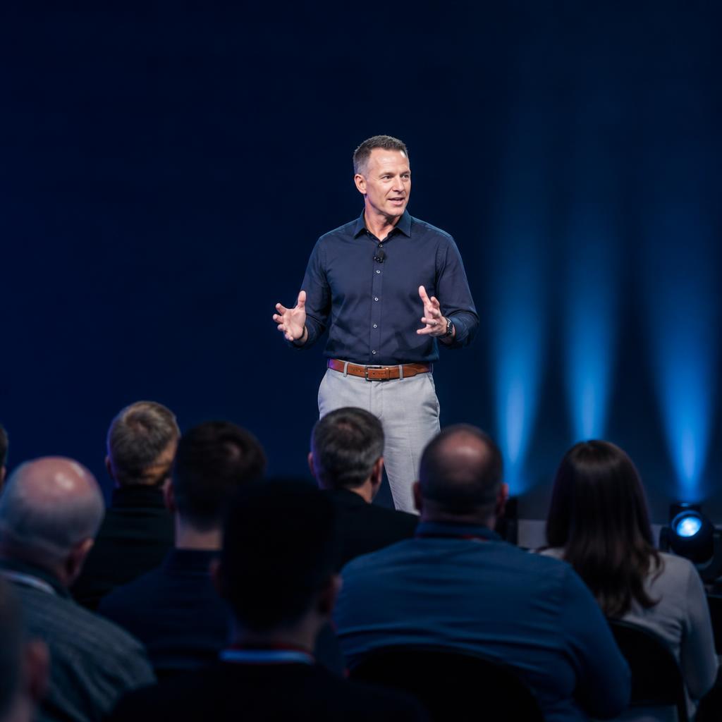 Speaker presenting to an audience at a business growth event
