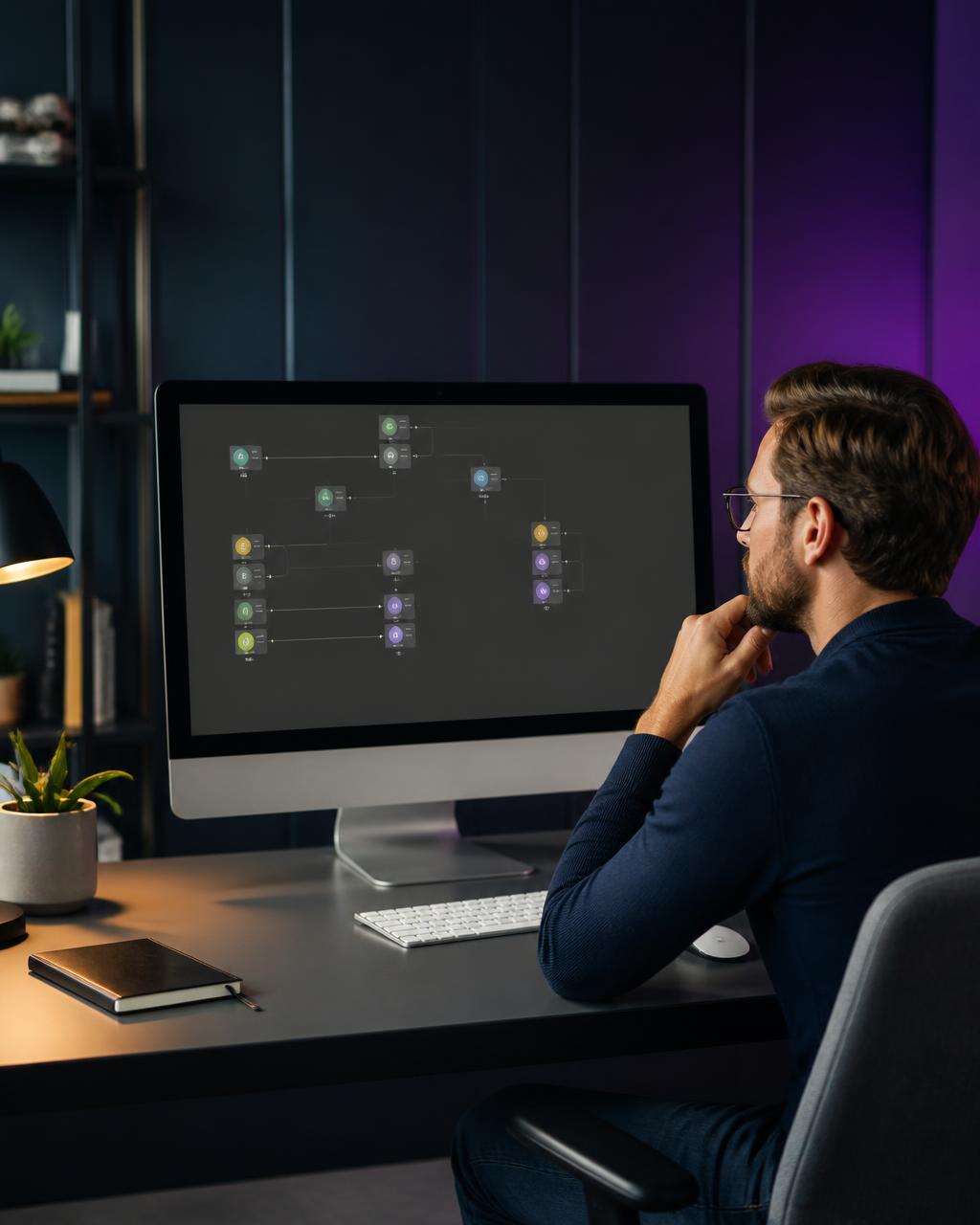 A business owner reviewing an AI powered workflow on screen
